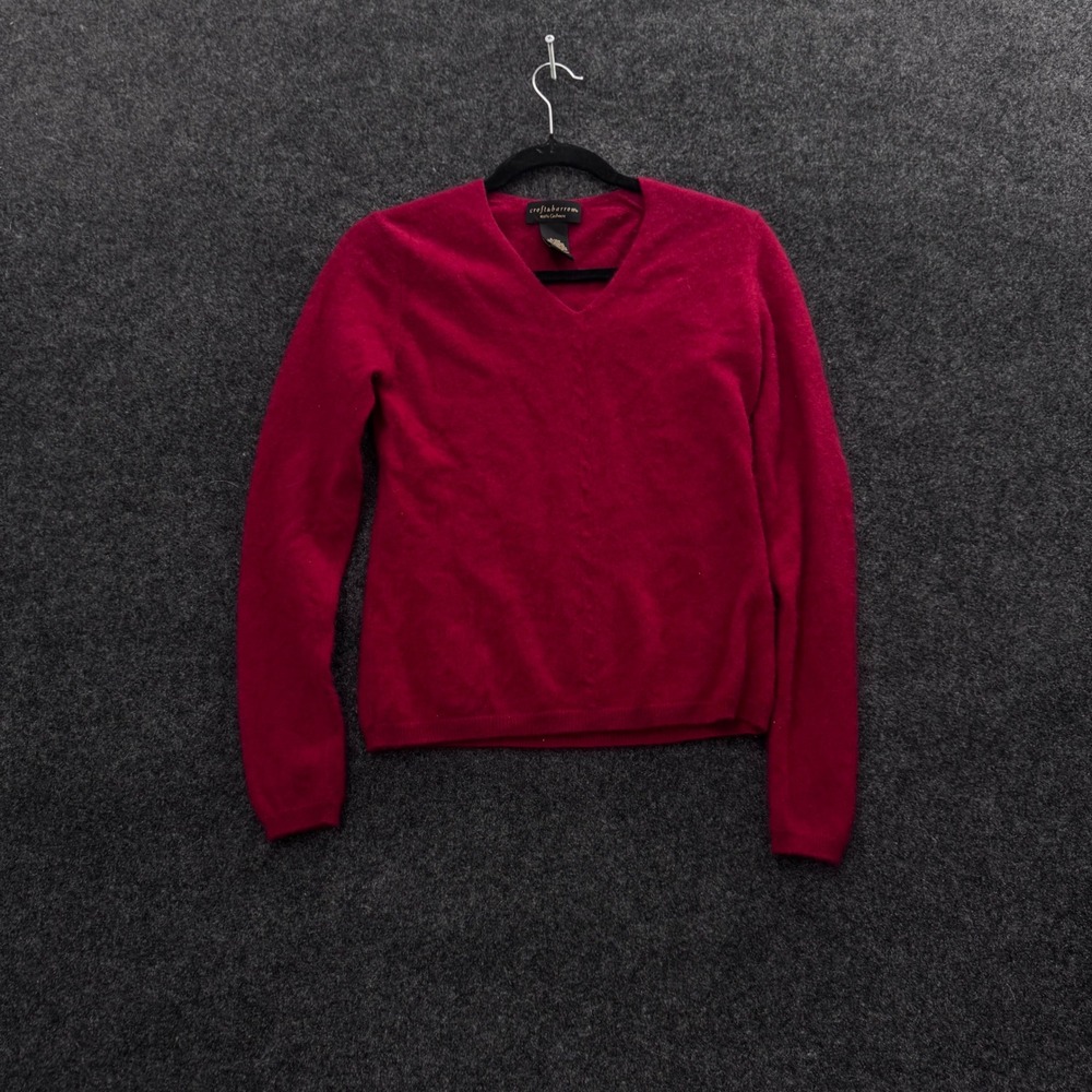 Croft & Barrow Womens Red 100% Cashmere V-Neck Sweater Size Small Vintage Soft